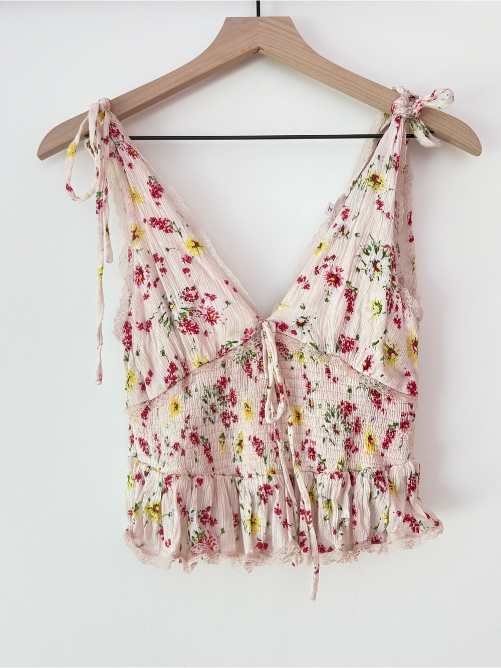 LPA Kaya Floral Tie-Shoulder Smocked Tank Top - Pink